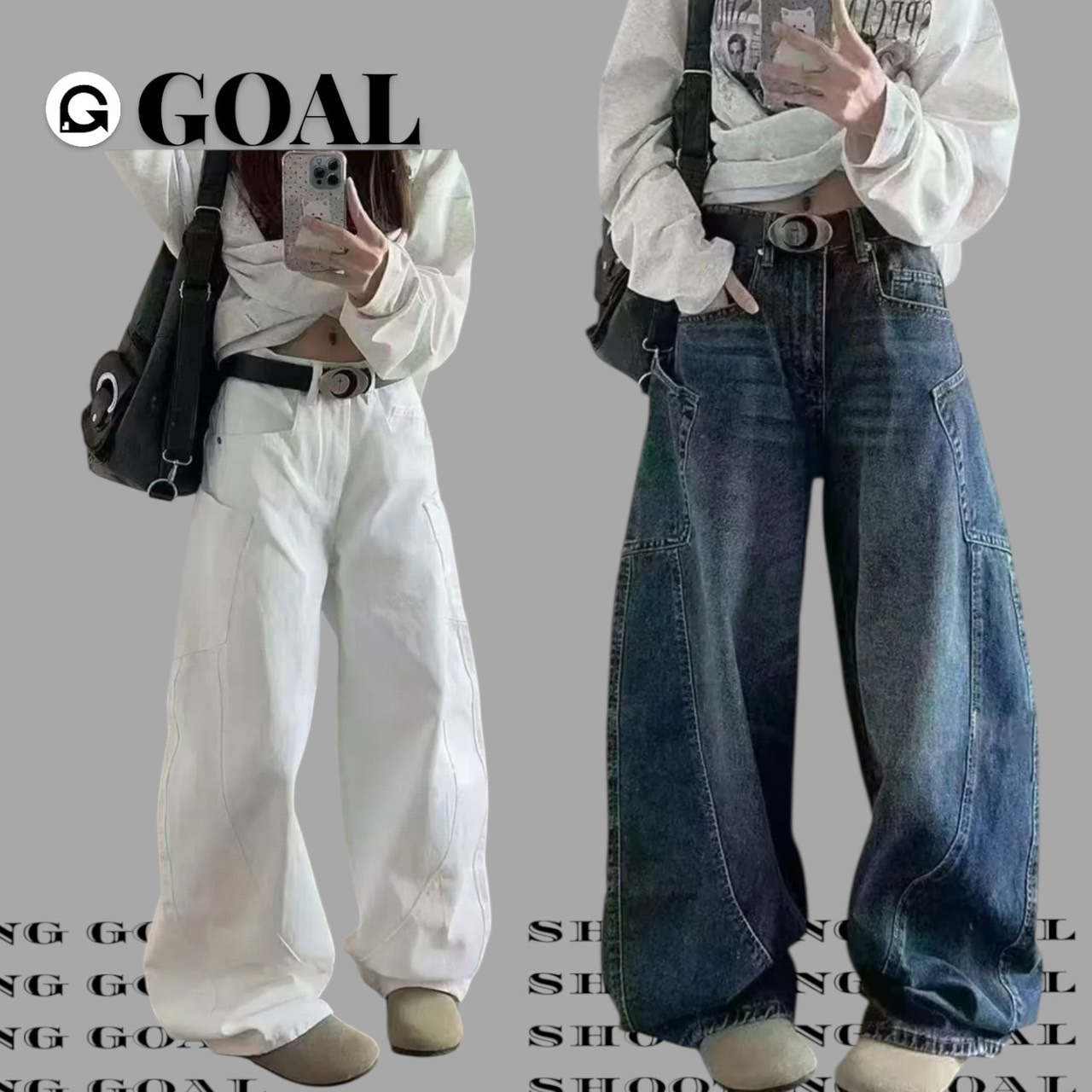 (GOAL) 韓版 大口袋水洗 彎刀褲 61533