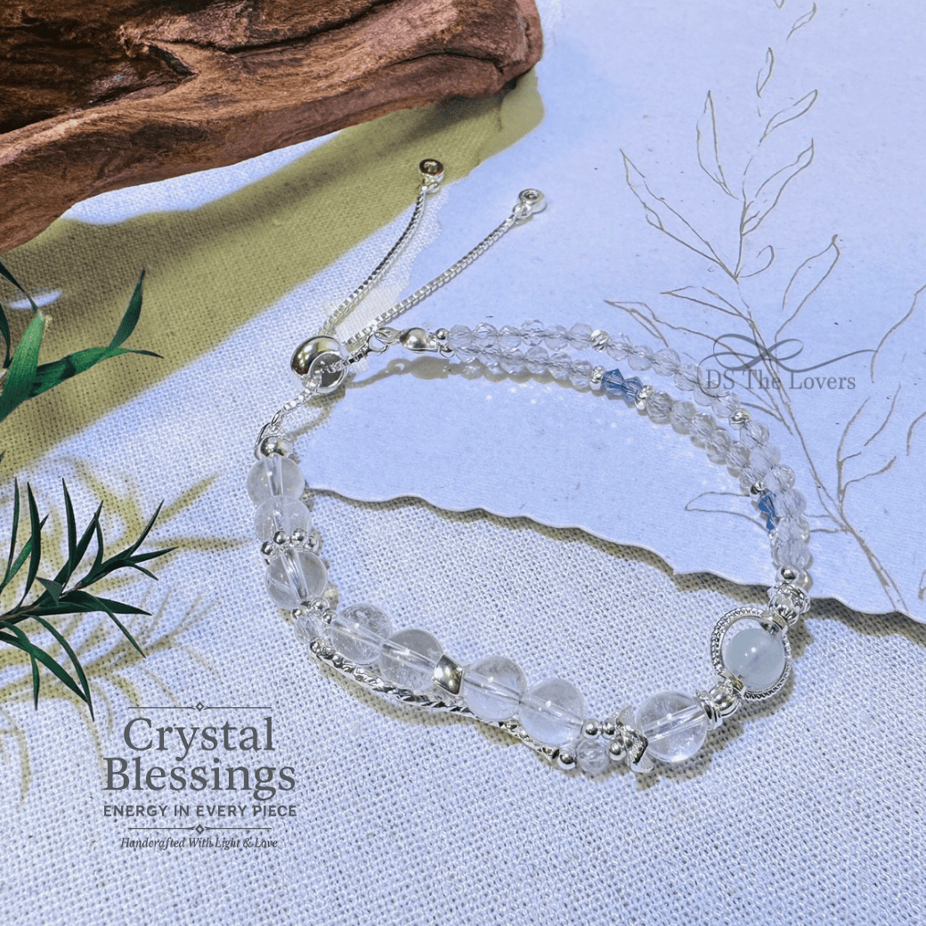 天然水晶手鍊設計 月光之心｜白水晶X海藍寶平衡能量手鍊 情緒療癒｜增強直覺｜清新舒眠｜天然水晶飾品
