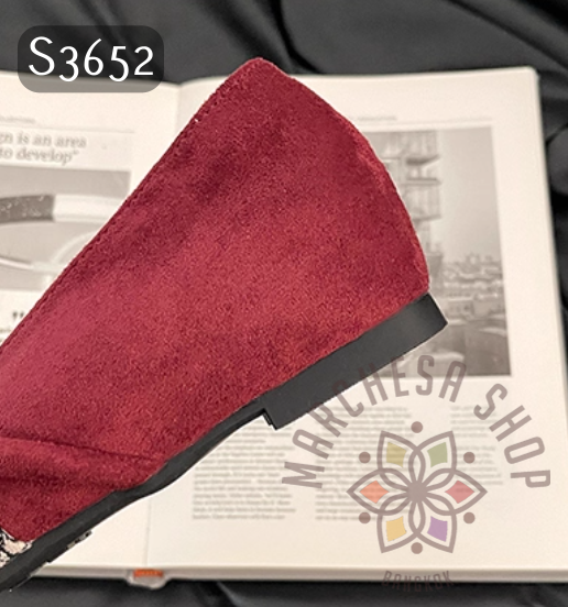 S3652 - 牛猄皮布結尖頭內增高鞋