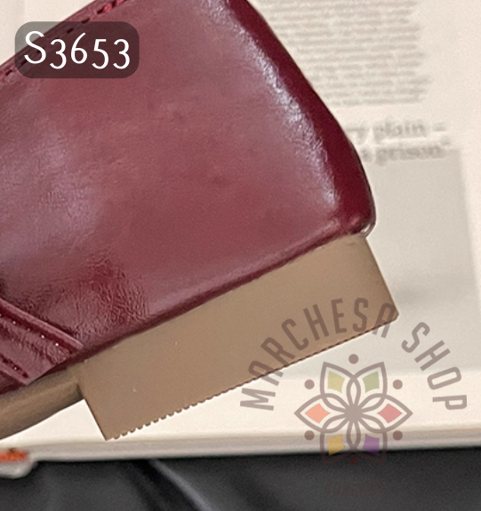 S3653 - 牛皮車綫一字帶方頭平底鞋