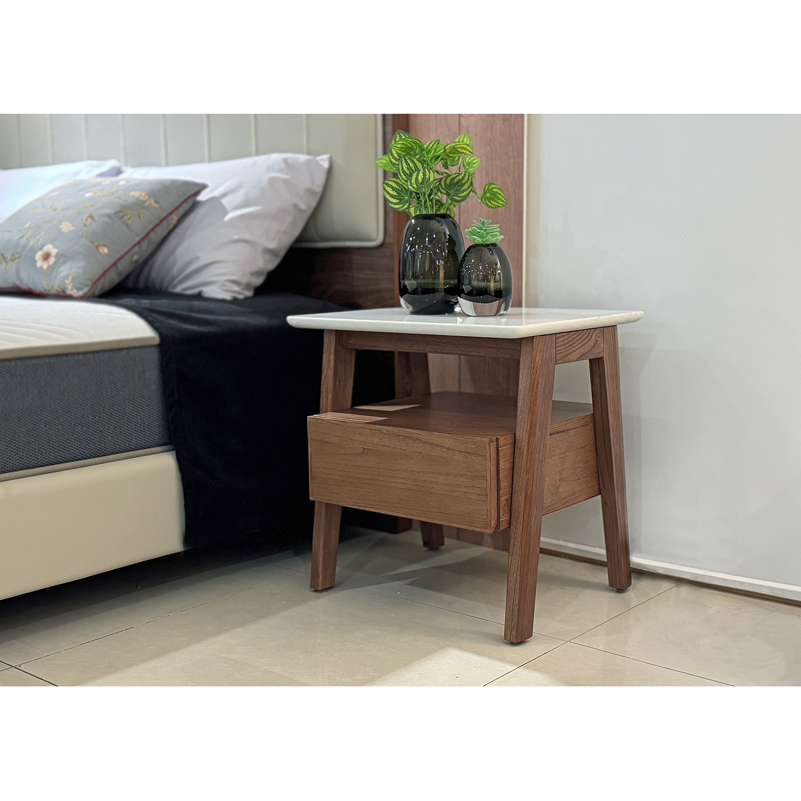 天然石紋床邊櫃〔ST122〕