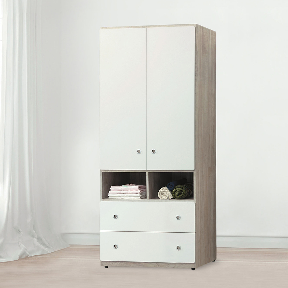 潔妮2.7尺二門二抽收納衣櫃(單吊桿)