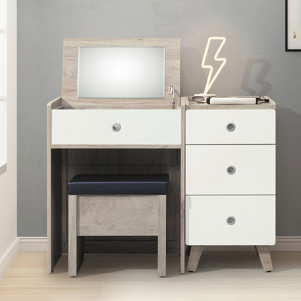 潔妮3.3尺掀蓋式化妝桌/鏡台+三抽置物收納櫃組合-附插座(贈收納化妝椅)