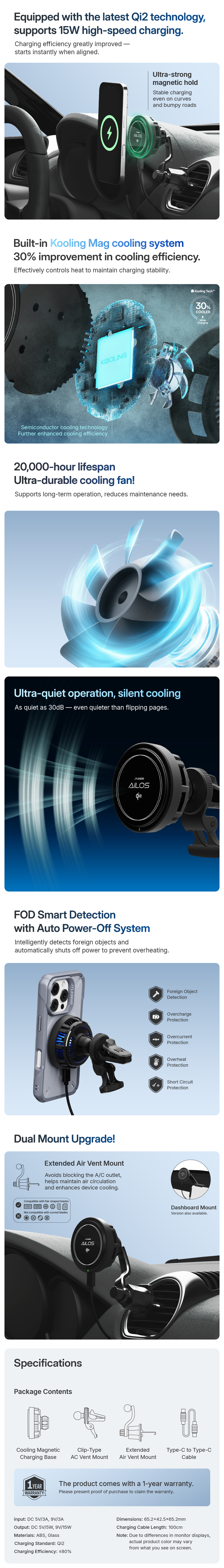 JTLEGEND Ailos Kooling Mag Qi2 Magnetic Wireless Fast C