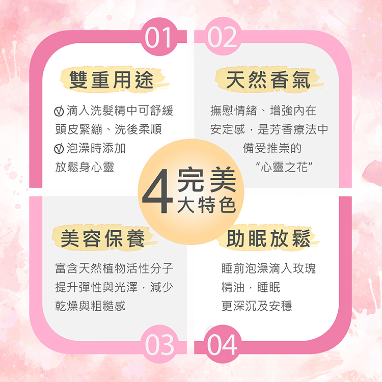 玫瑰精油,芳療精油推薦,泡澡精油,助眠精油,頭皮舒緩精油,居家芳療,天然香氛精油,放鬆療癒,改善睡眠,植物精油,舒壓放鬆,芳香療法,玫瑰香氣,泡澡精油推薦