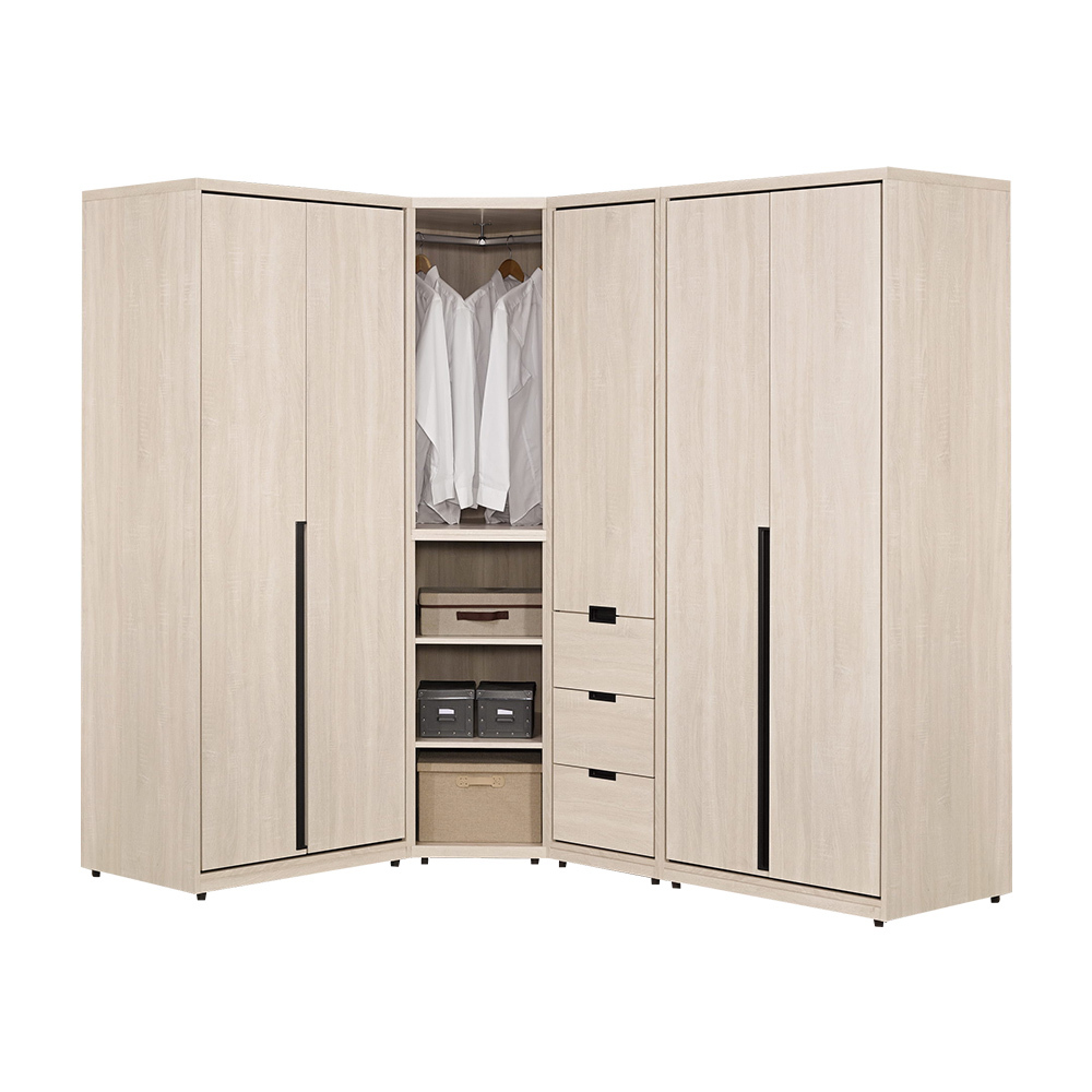 奈迪9.6尺L型多功能衣櫃組合(單吊+單吊+單吊+雙吊)