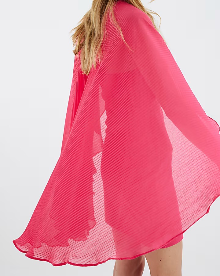 Pink桃粉色壓褶雪紗披風Mini Dress