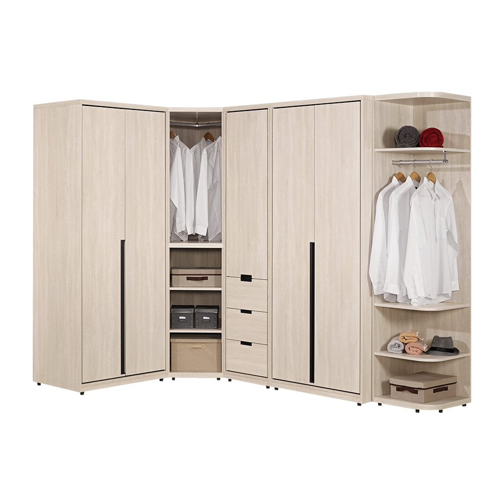 奈迪8.5尺L型多功能衣櫃組合(單吊+單吊+單吊+雙吊+轉角衣櫃)