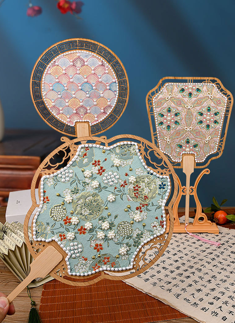 非遺 DIY仿宋錦珍珠扇手工材料包 CA1728