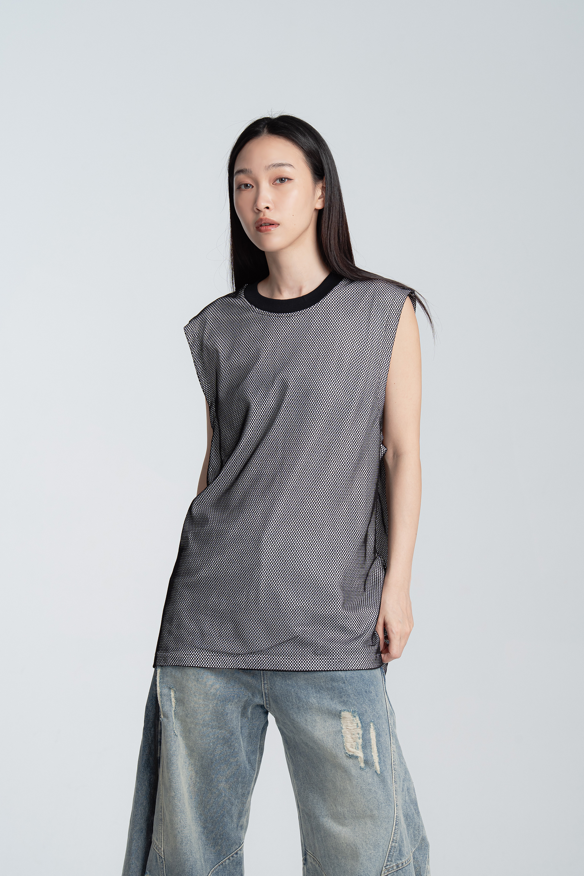 個性網狀雙層圓領背心 2色