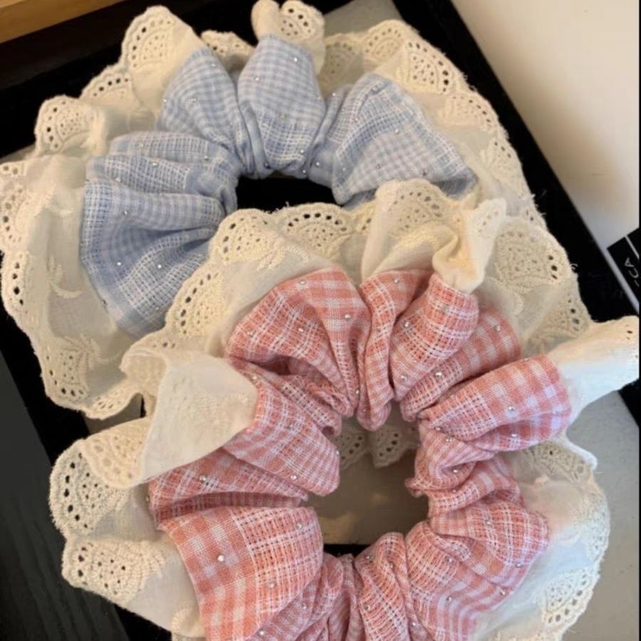 [3 FOR RM10] Ballet Style Blue Gingham Rhinestone Scrunchies