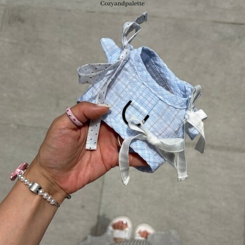 COZY-N 蝴蝶結格紋胸背 (淺藍)