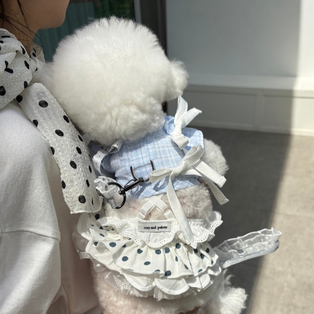 COZY-N 蝴蝶結格紋胸背 (淺藍)