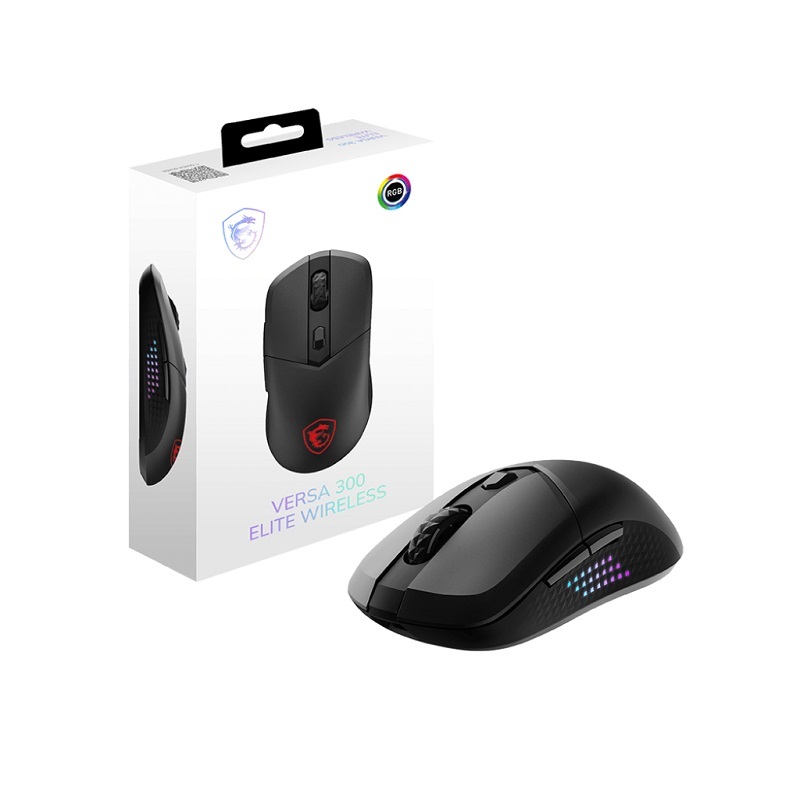 米特3C數位–MSI 微星 VERSA 300 ELITE 超輕量無線電競滑鼠 三模連接 人體工學 黑色/白色