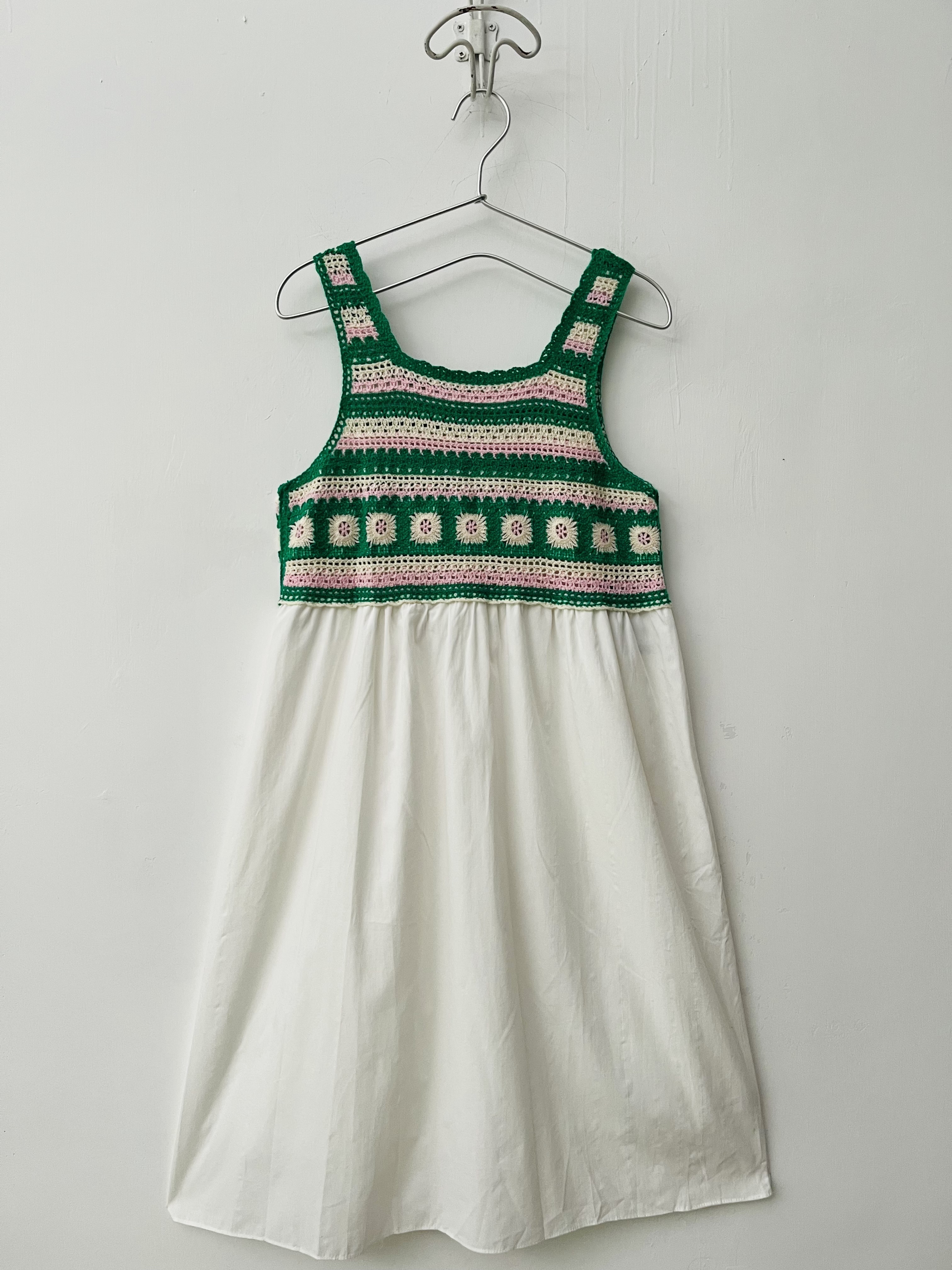 綠色針織拼布背心裙