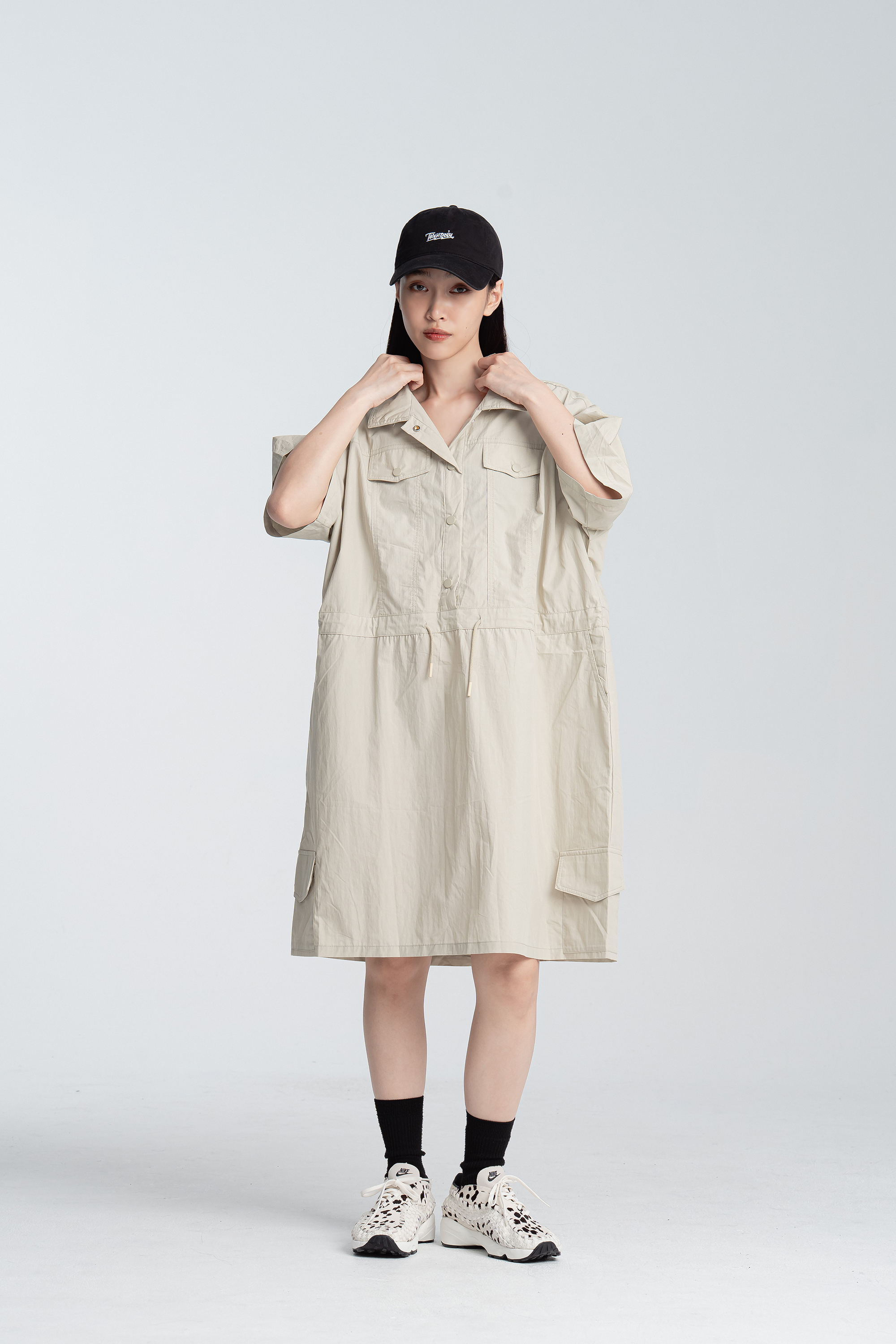 工裝女孩素面翻領洋裝裙 3色