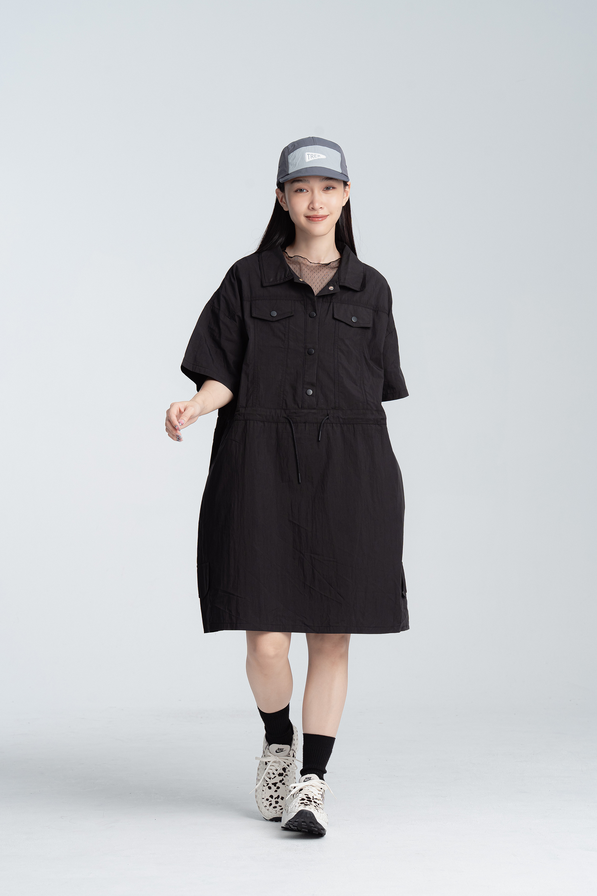 工裝女孩素面翻領洋裝裙 3色