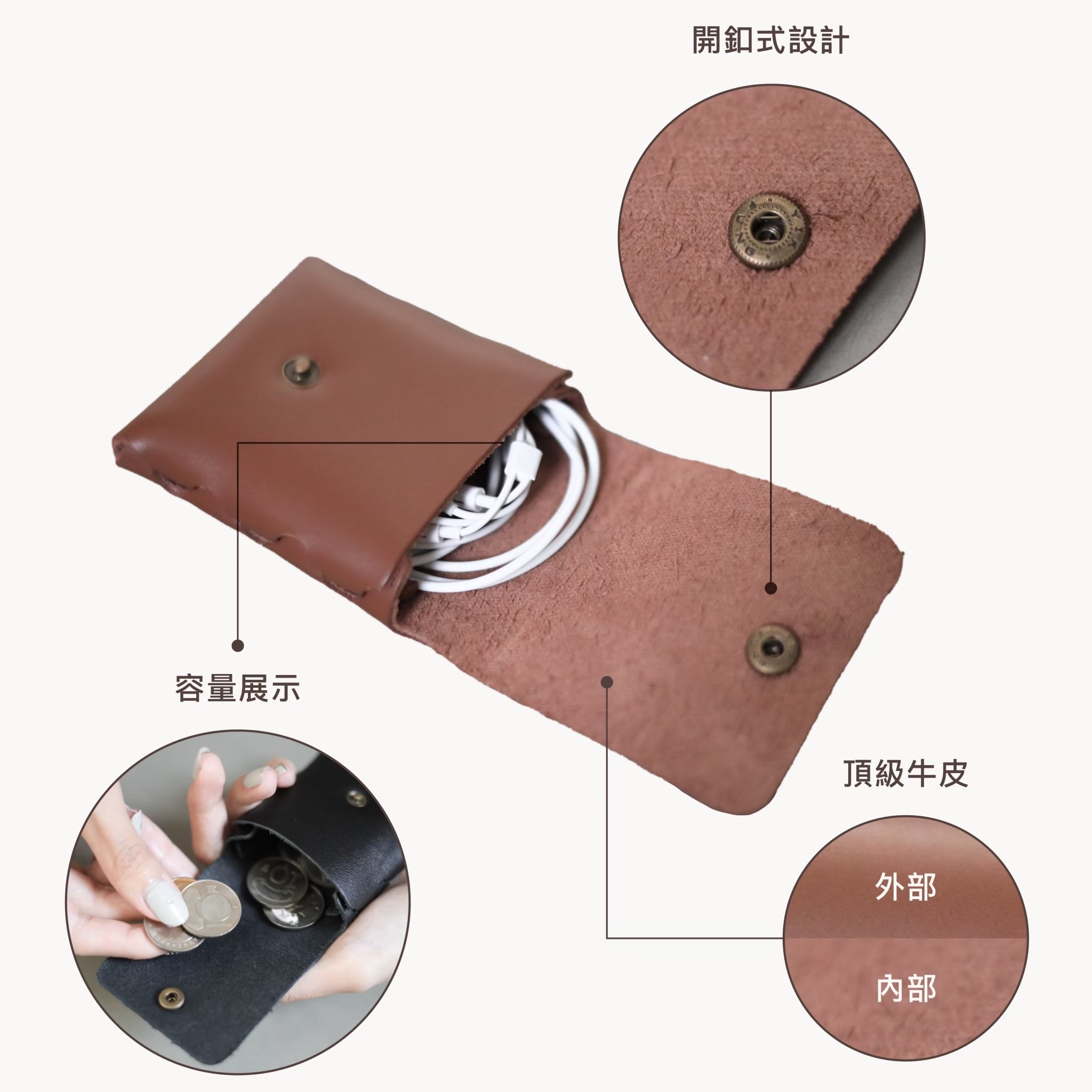 收納設計 耳機與硬幣都有位置