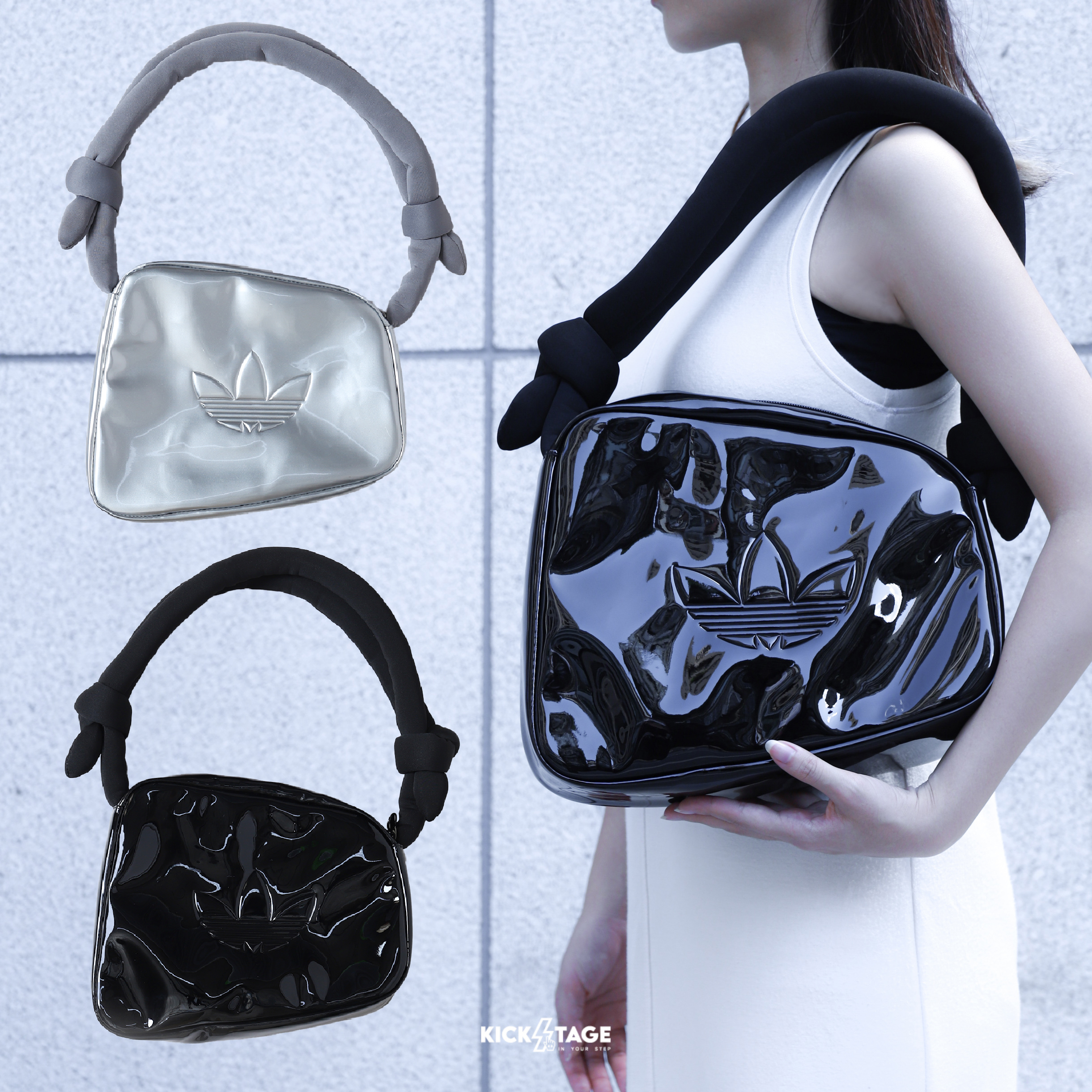 ADIDAS AIRLINER 黑 銀 可調節背帶 太空棉 亮面 漆皮 腋下包 斜背包 肩背包【JC6015/JC6016】
