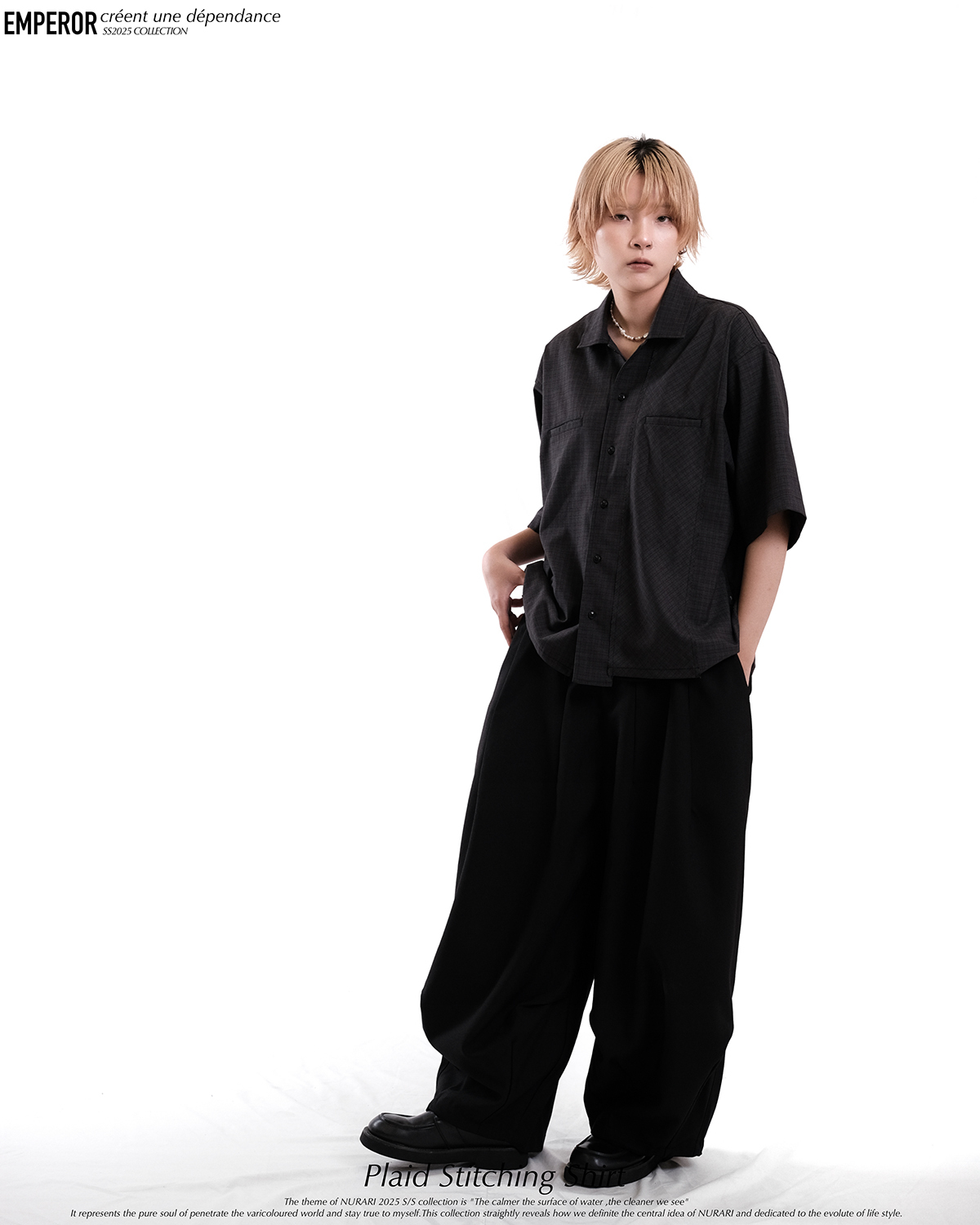 Nurari 西裝格紋短袖襯衫 黑格/藍格/膚格 25 S/S Em. Plaid stitching shirt