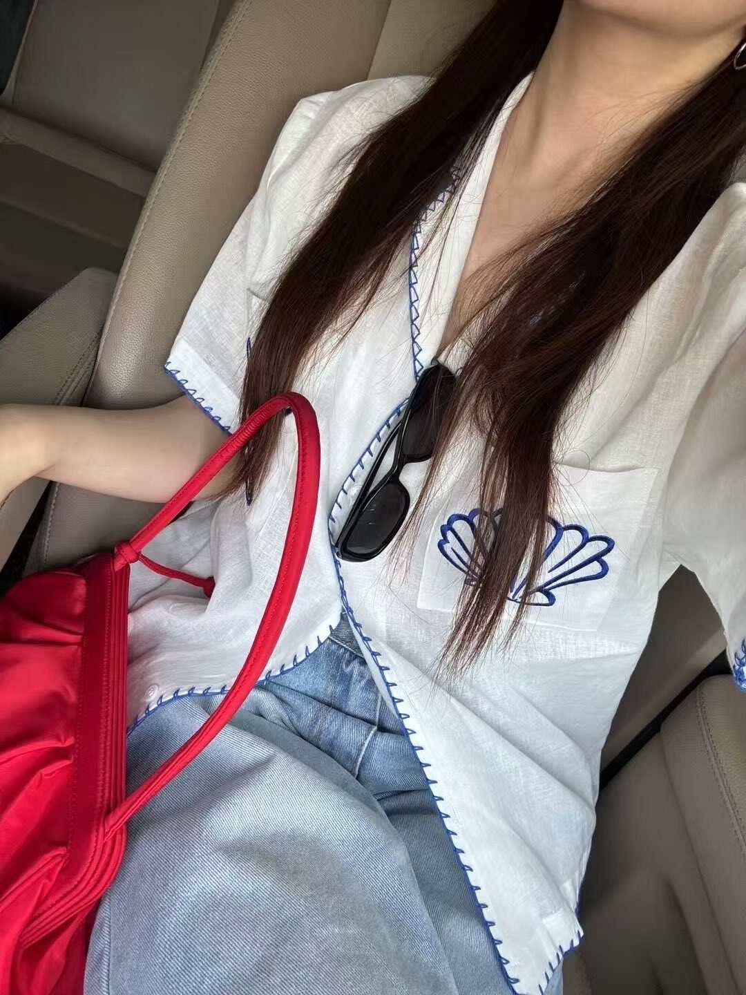 上衣丨渡假風繡花海洋棉麻上衣