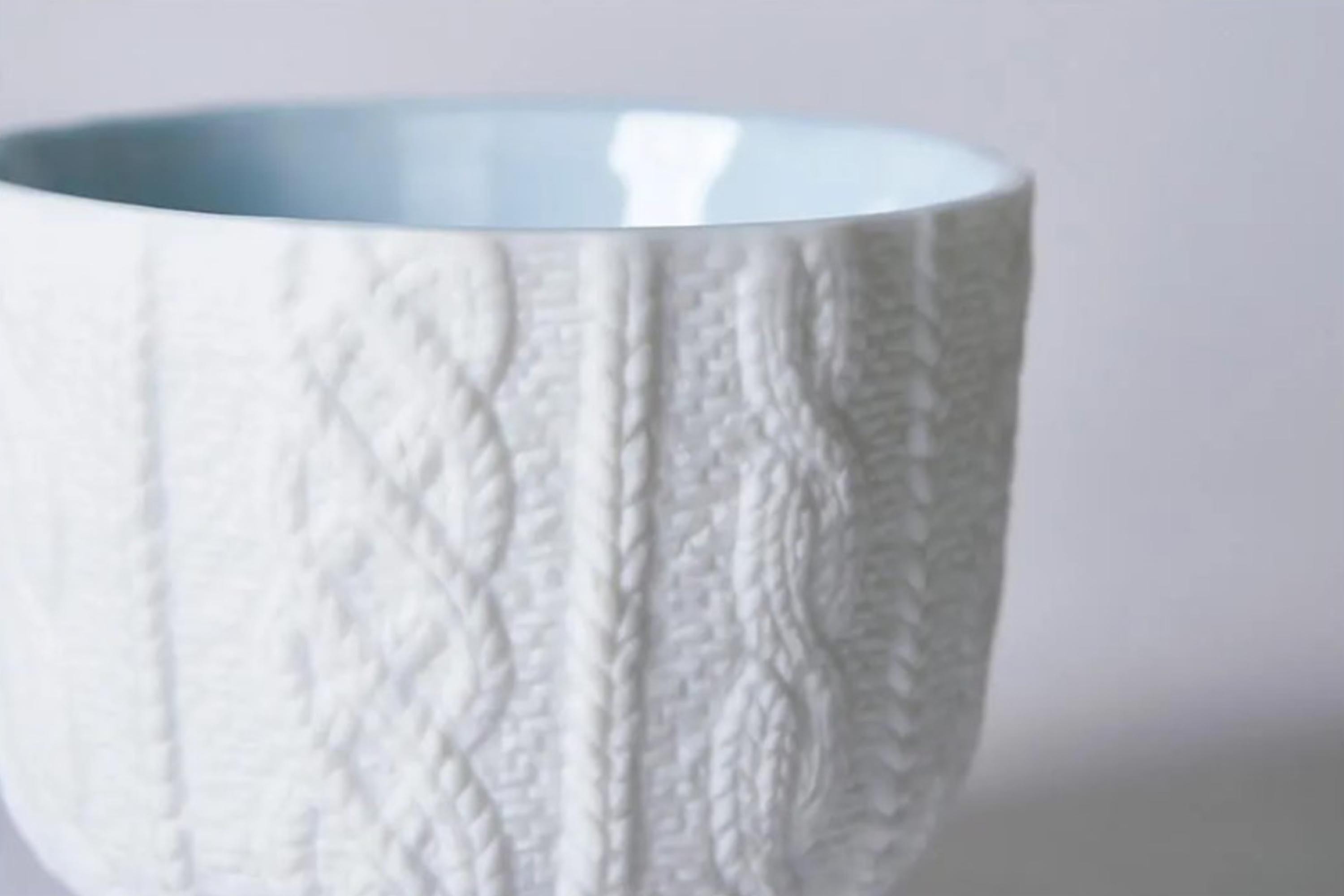 立體針織紋樣的日本陶瓷材質杯子