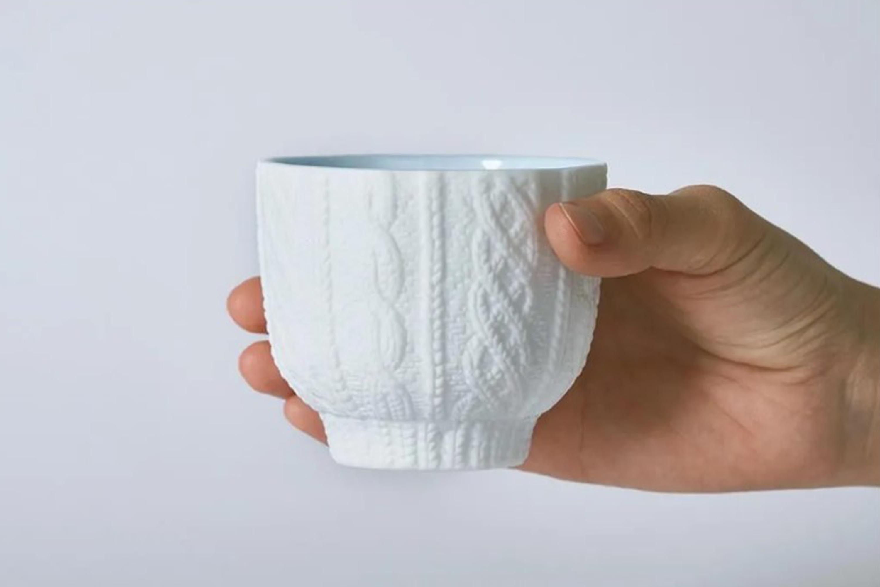 立體針織紋樣的日本陶瓷材質杯子