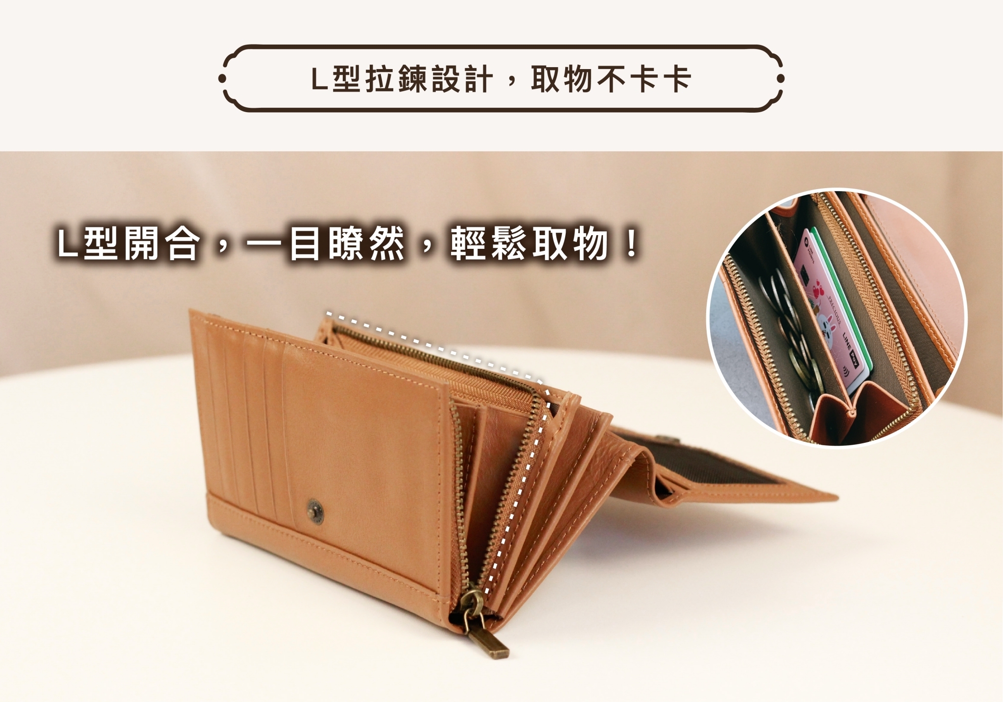 實用多卡位+拉鍊零錢袋 收納一目了然