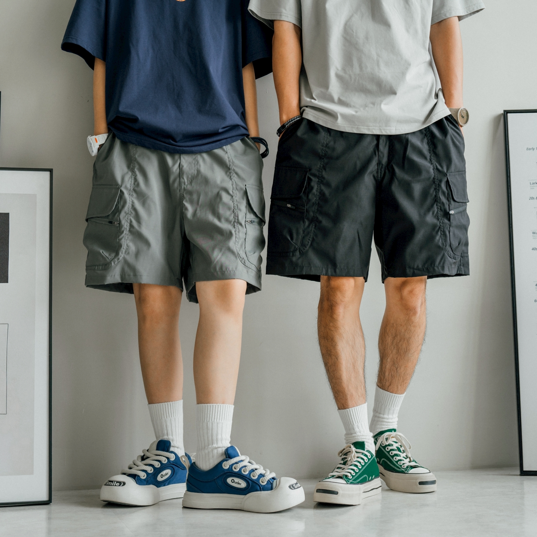 SBG 特殊剪裁八口袋斜拉鍊短褲 SB0627