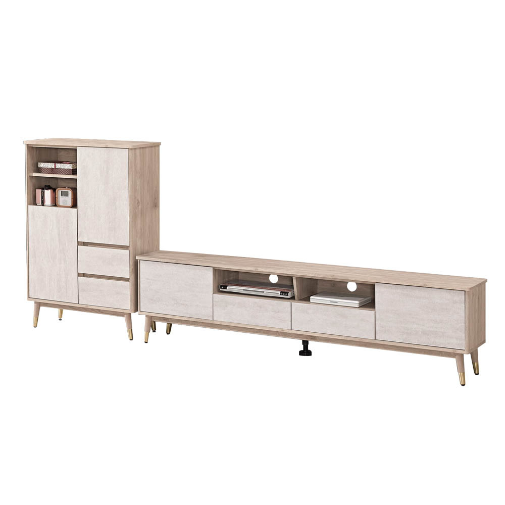 哈佐9.3尺L型電視櫃組合(2.7尺展示櫃+6.7尺長櫃)