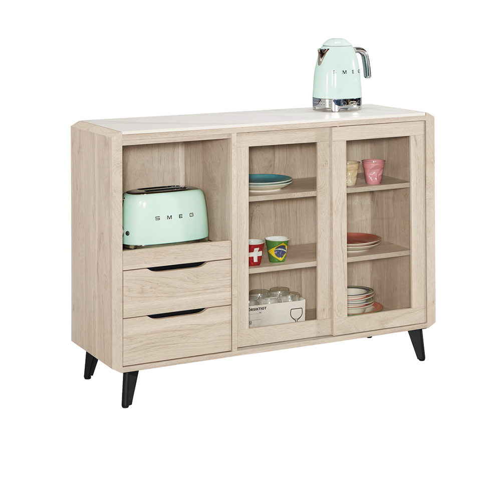 波恩4尺岩板滑門/推門收納餐櫃/碗盤櫃/拉盤電器櫃/置物矮櫃