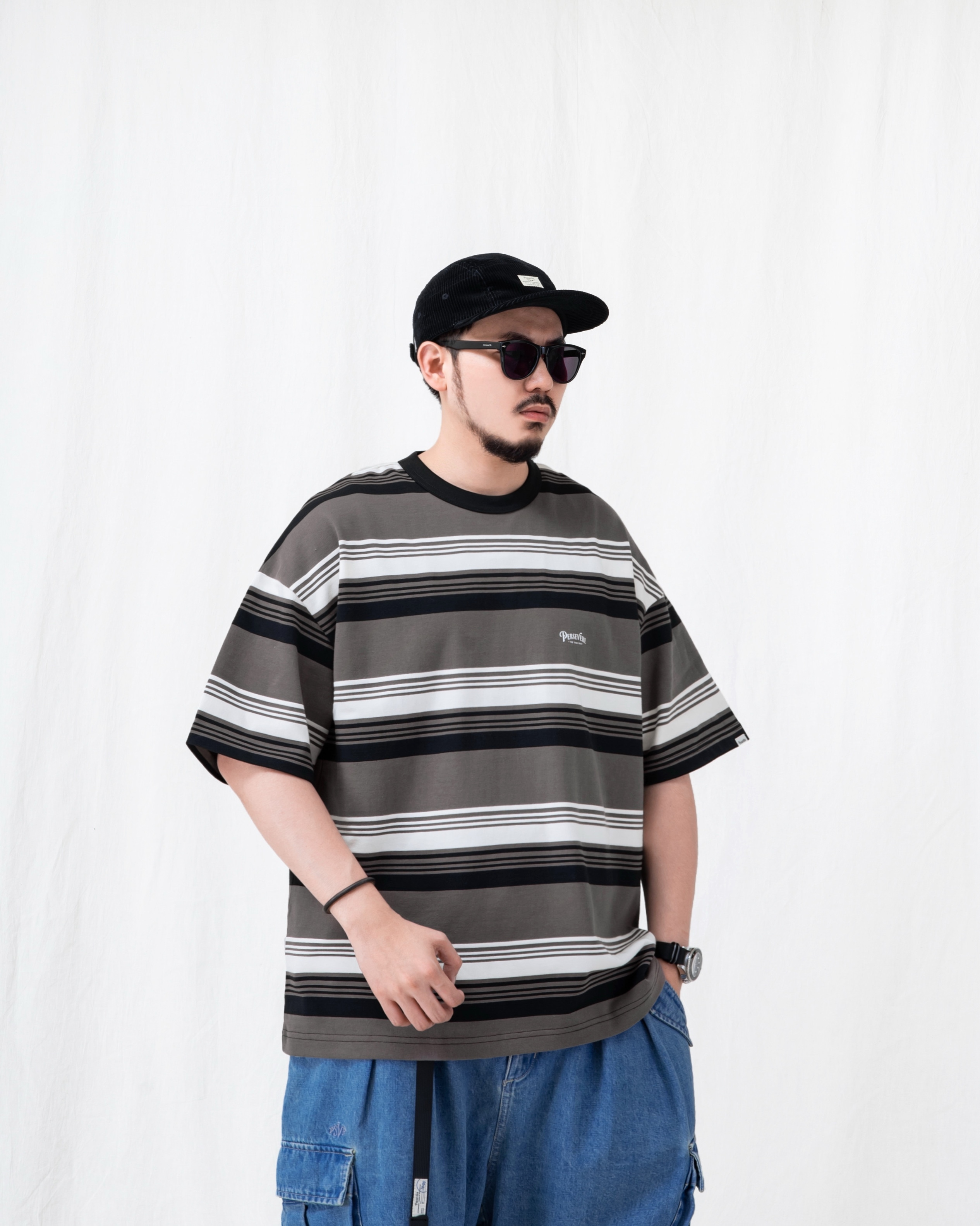 PERSEVERE 條紋T恤 純棉 白灰條紋/深灰白條紋/深淺藍條紋 25 S/S  Summer Stripe T-Shirt