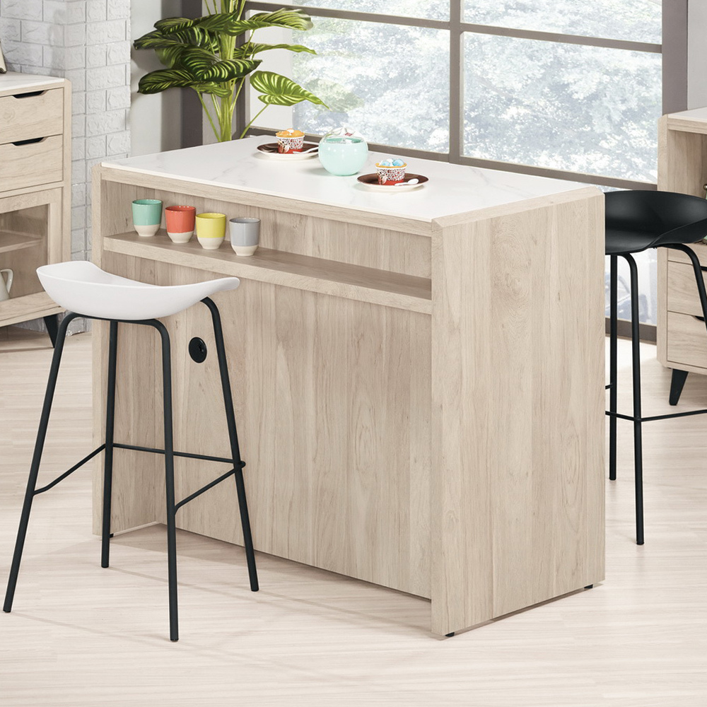 波恩4尺中島型岩板吧台桌+拉盤電器收納餐櫃/多功能餐桌櫃組合