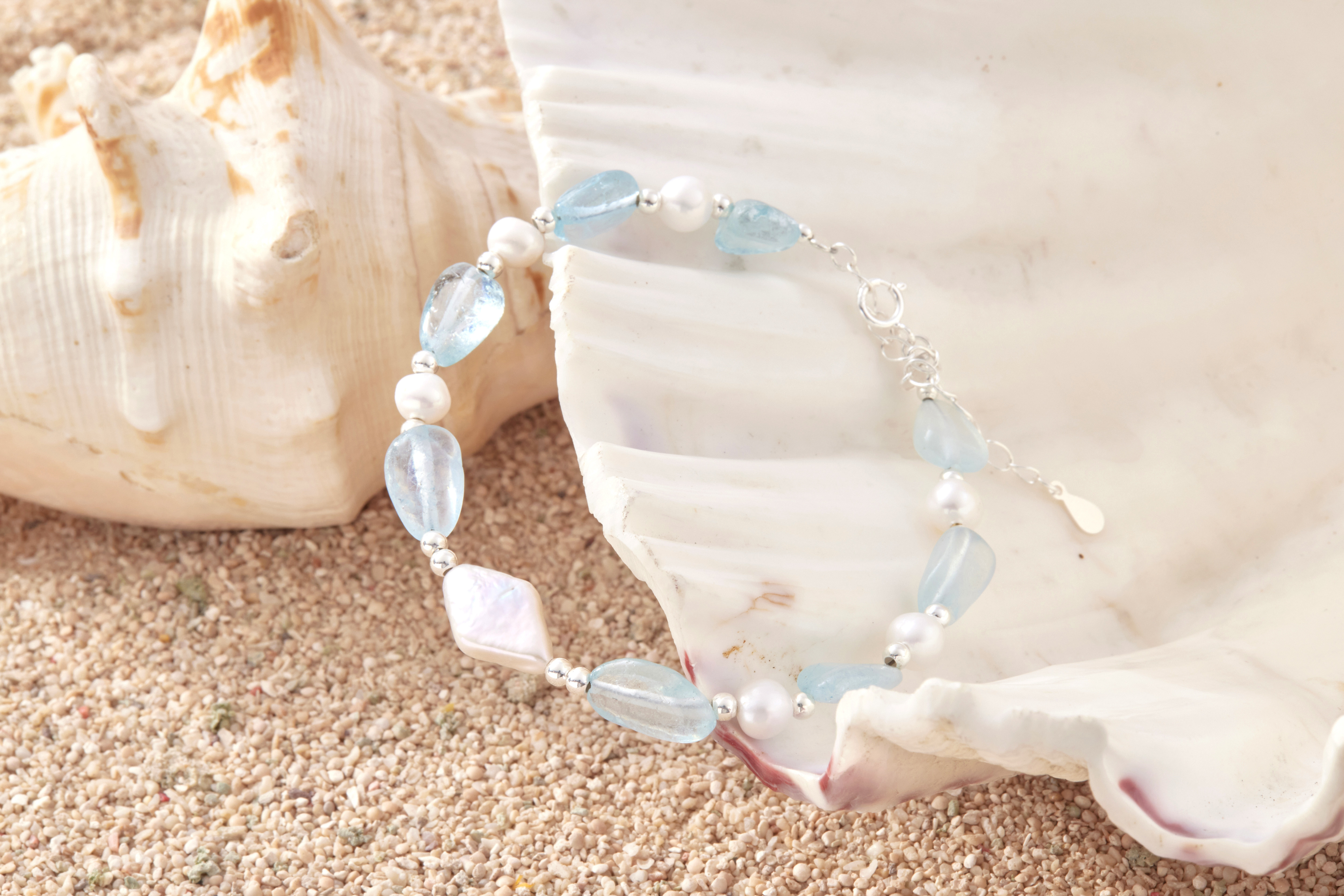 純銀海藍寶珍珠手鏈