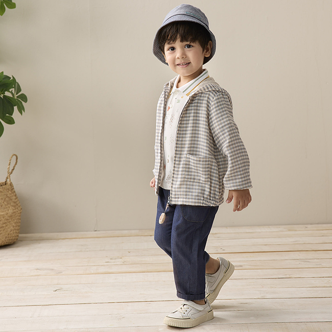 PIPPY經典格紋純棉小蝸牛吊飾連帽外套 灰