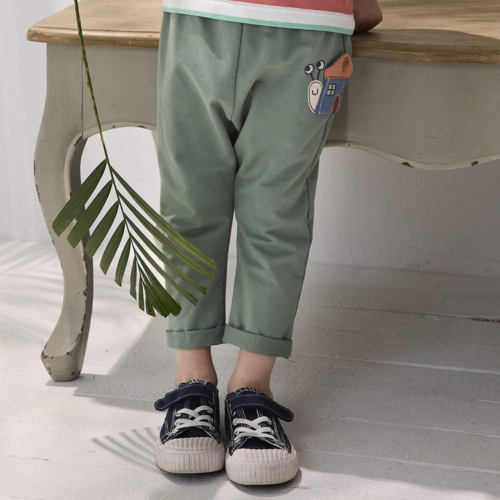 PIPPY可愛小蝸牛鬆緊褲圍棉質長褲  綠