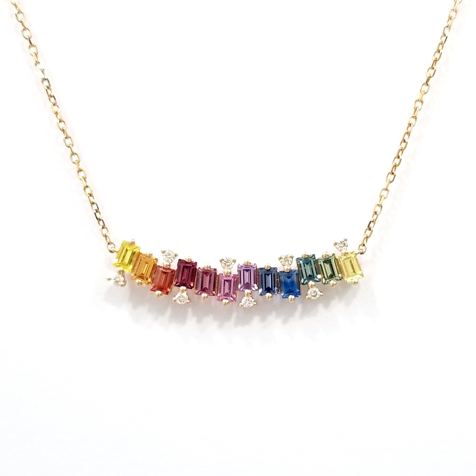 18K玫瑰金天然鑽石微笑梯方彩寶頸鏈