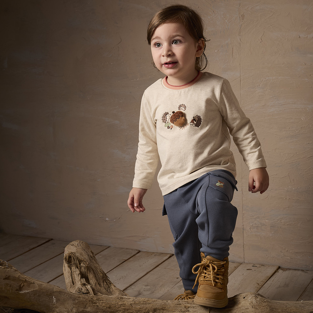 PIPPY 可愛小橡實與刺蝟三兄弟棉質圓領長袖上衣 米