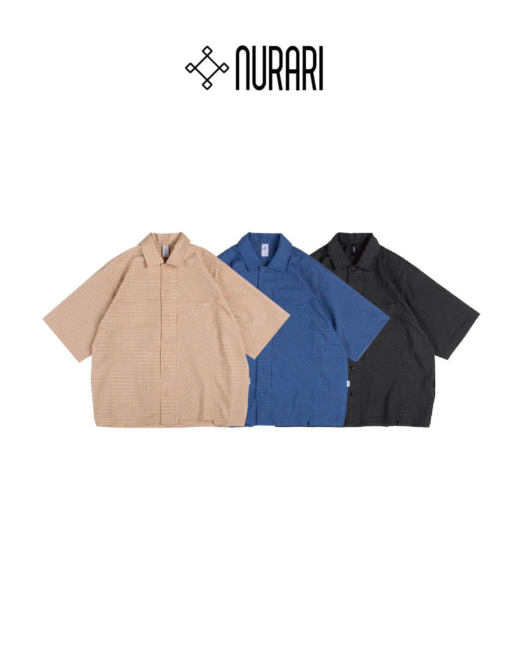 Nurari 西裝格紋短袖襯衫 黑格/藍格/膚格 25 S/S Em. Plaid stitching shirt