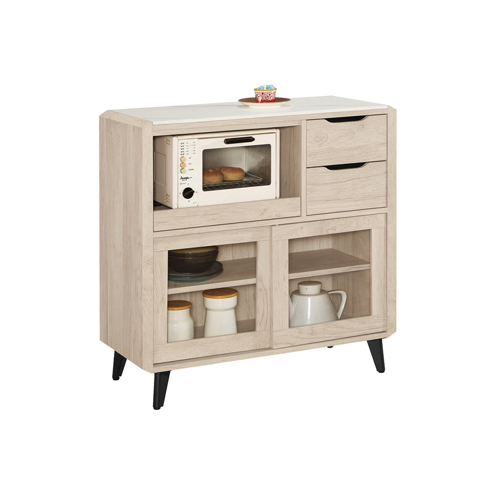 波恩3尺岩板滑門/推門收納餐櫃/碗盤櫃/拉盤電器櫃/置物矮櫃