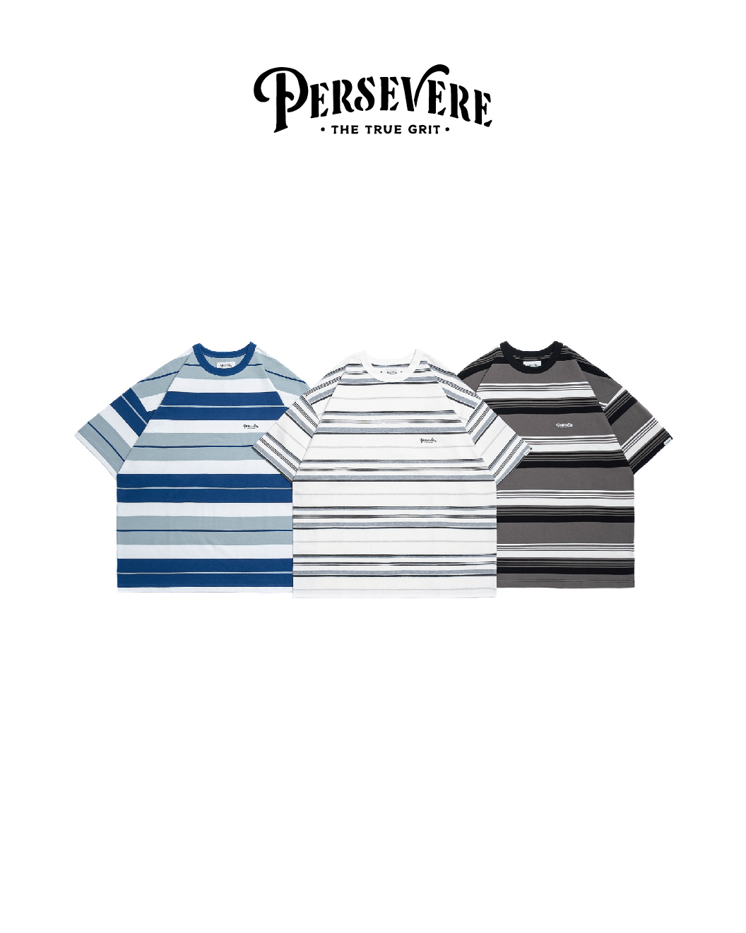 PERSEVERE 條紋T恤 純棉 白灰條紋/深灰白條紋/深淺藍條紋 25 S/S  Summer Stripe T-Shirt