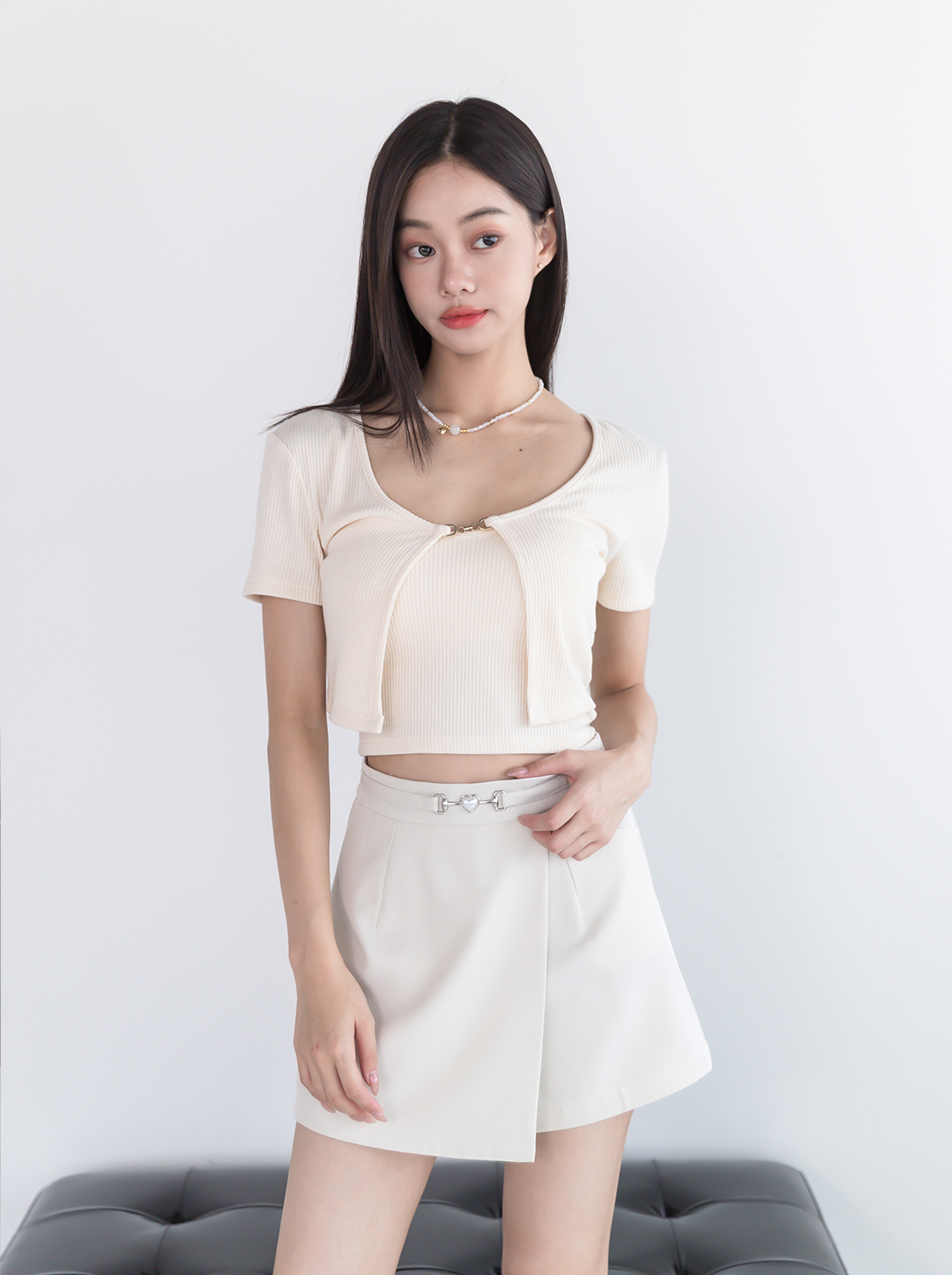 不規則愛心釦褲裙