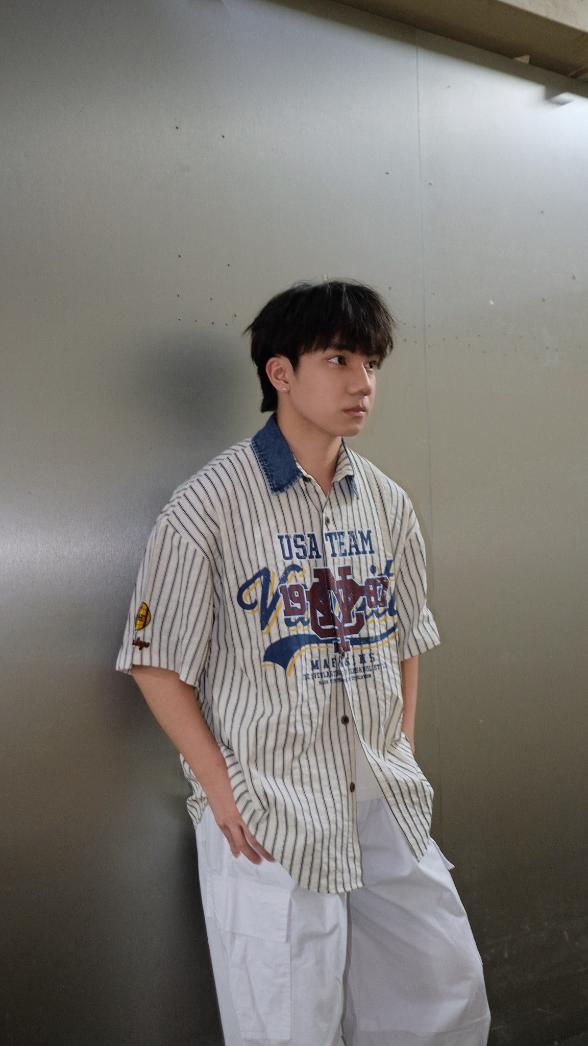 SS0048 牛仔領復古Print Shirt