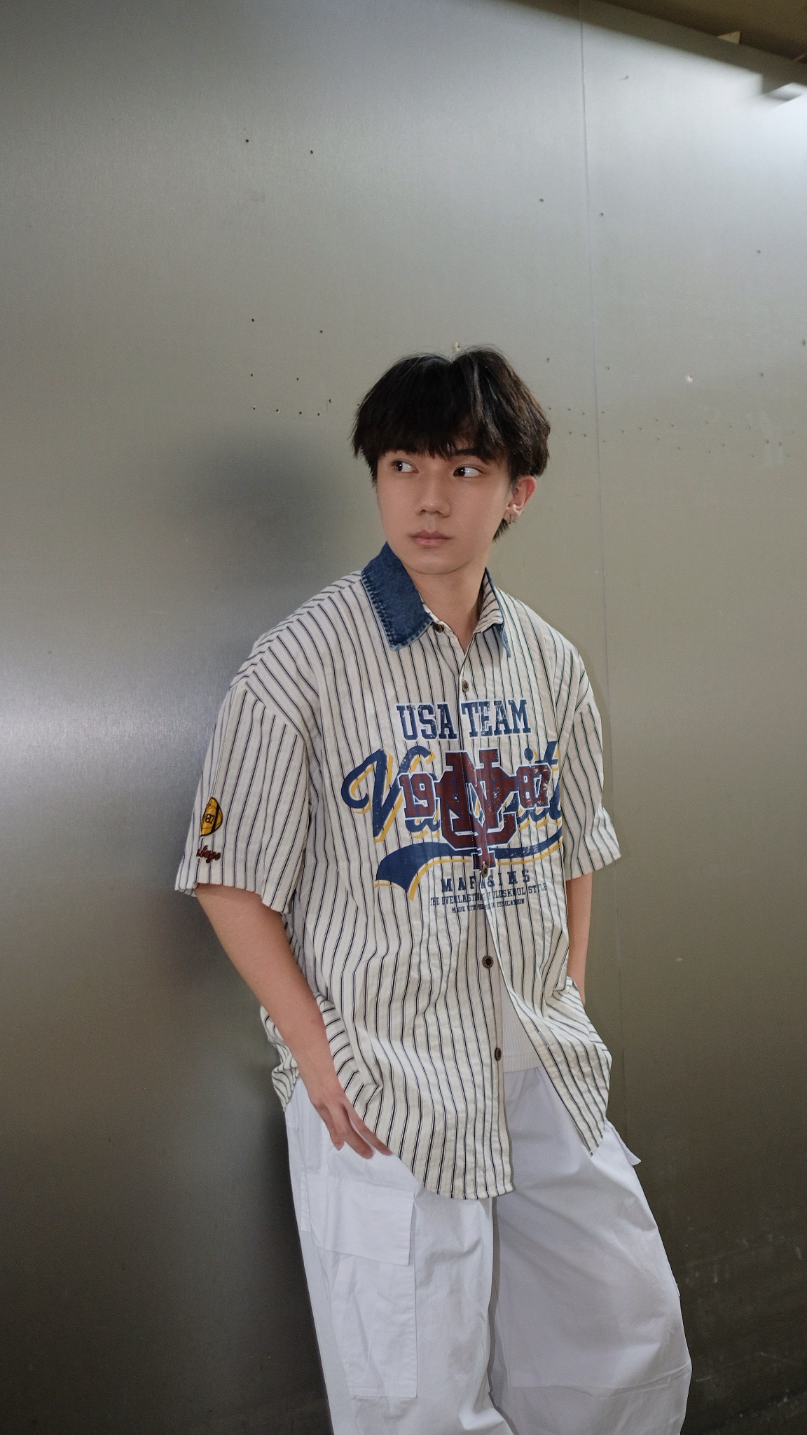 SS0048 牛仔領復古Print Shirt