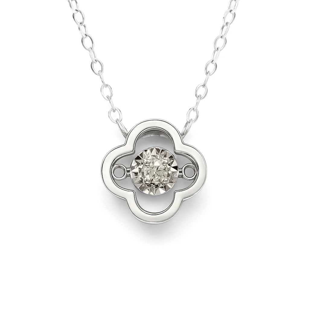 18K白金天然鑽石四葉草Dancing頸鏈