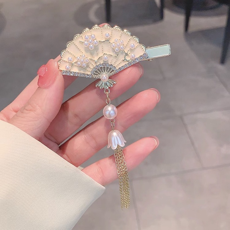 [2 FOR RM10] Oriental Fan Tassel Hair Clip with Pearls