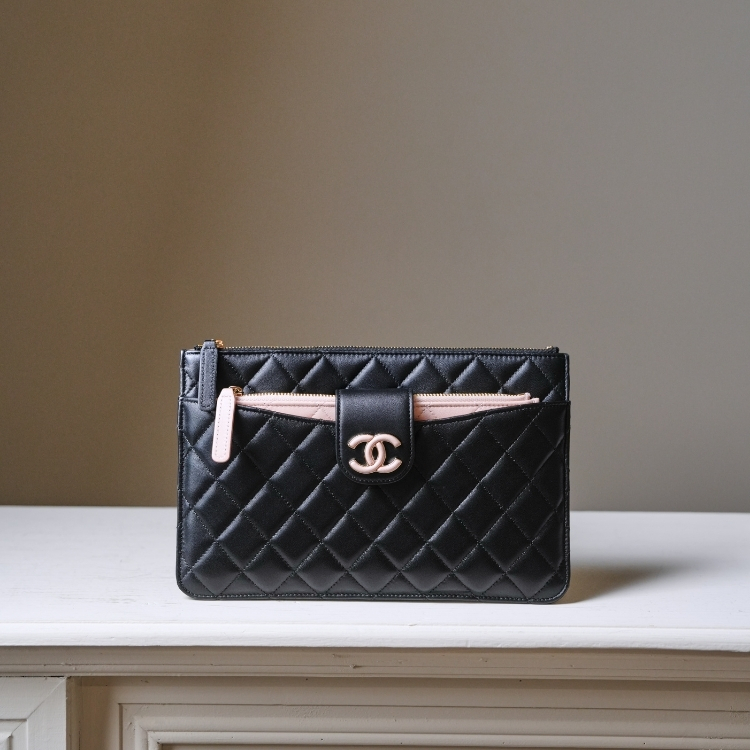 Chanel 兩用黑配粉手拿包