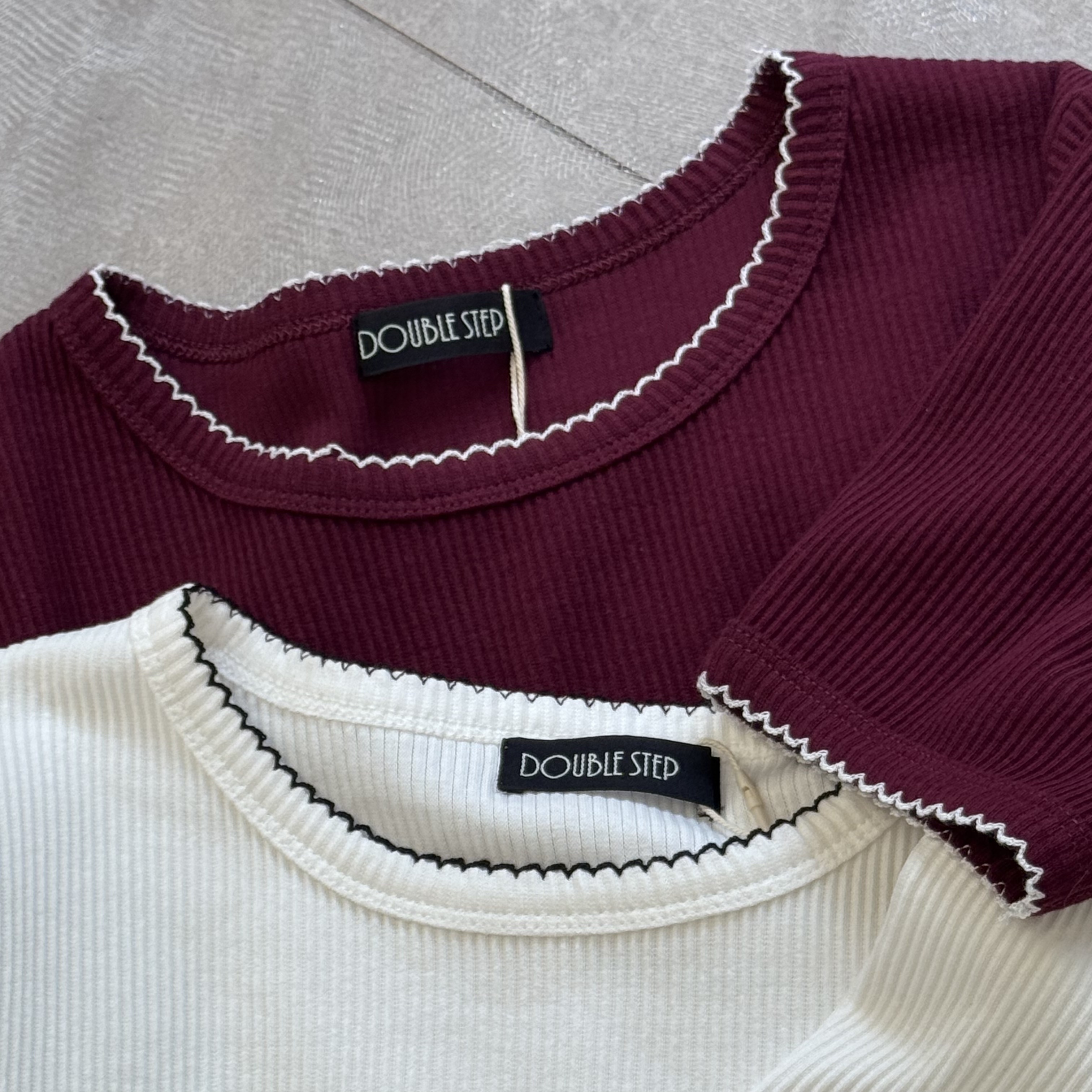 繡邊細節羅紋T-shirt - BL52748