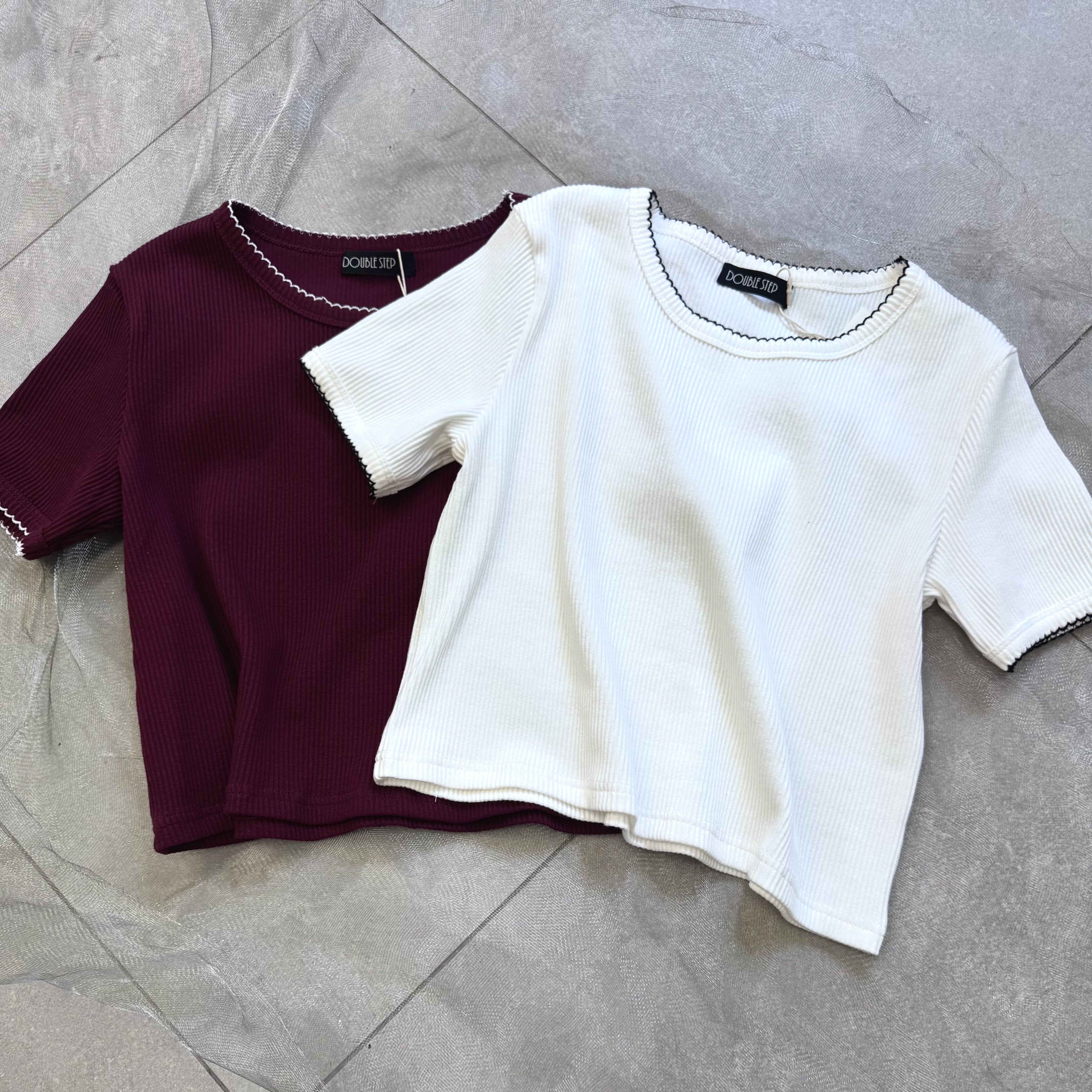 繡邊細節羅紋T-shirt - BL52748