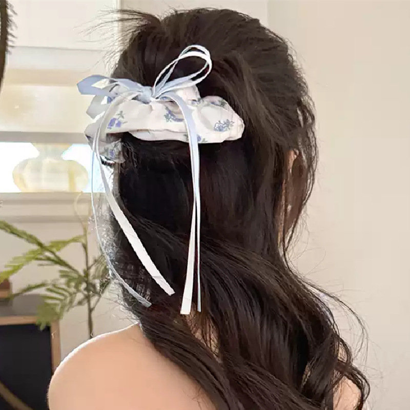 [2 FOR RM10] Cream Floral Ribbon Bow Scrunchies